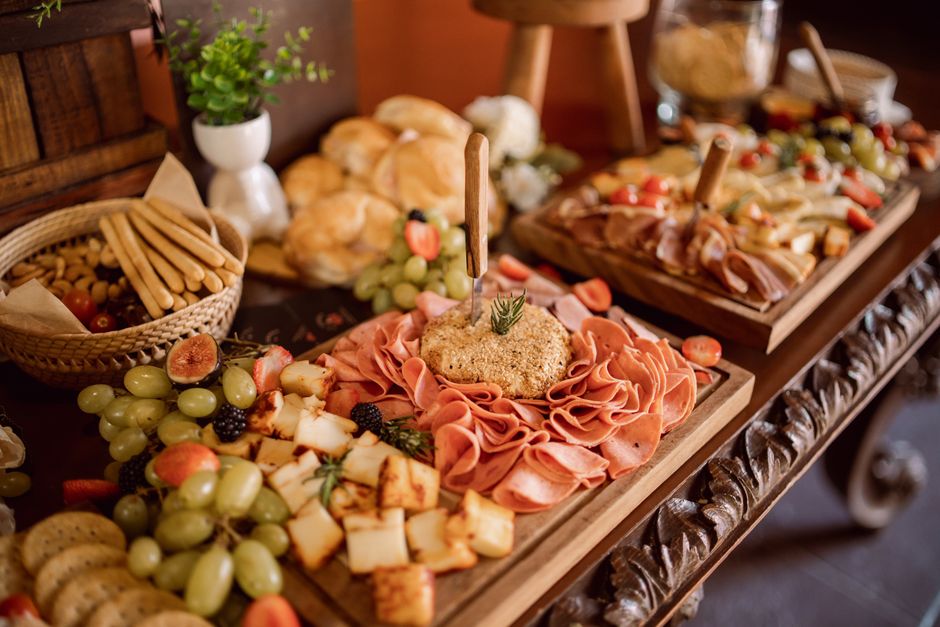 Delightful charcuterie board with meats, cheeses, and fresh fruits